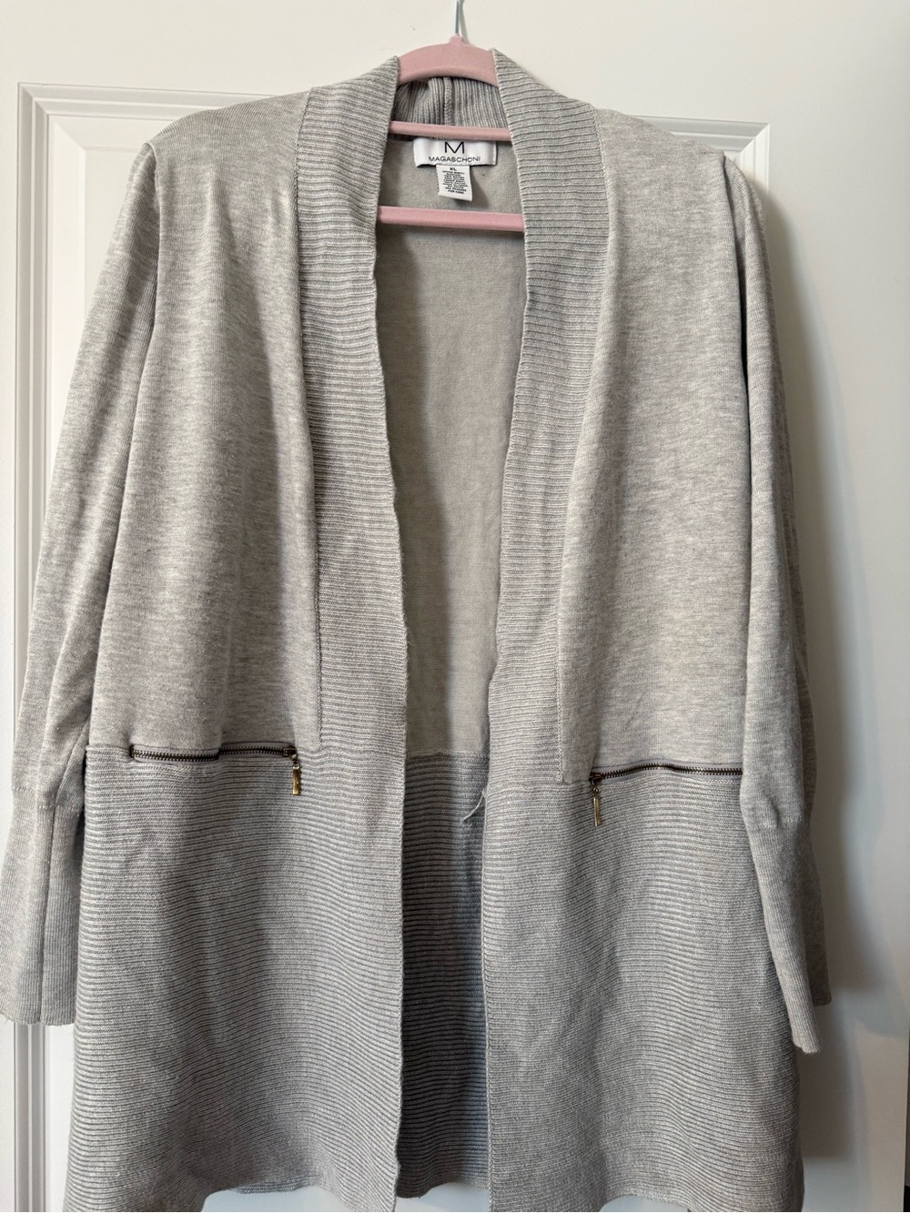 Magaschoni ladies xl light gray open -Front Women's Cardigan Sweater